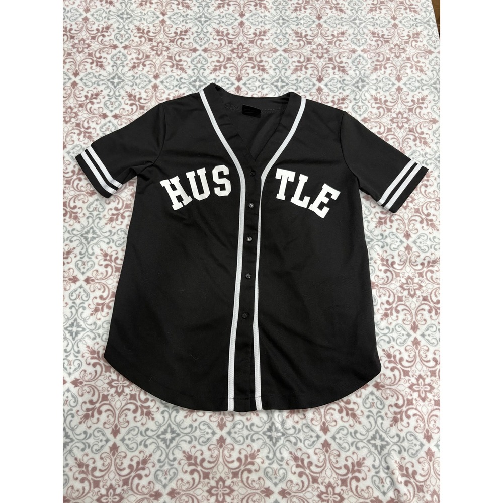 Infinite Performance Hustle Baseball Jersey Black White Button Front Shirt Sz S